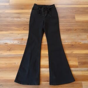 Windsor High Rise Lace Up Flared Black Jeans